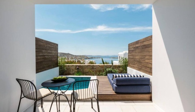 Experience Stunning Aegean Sunsets From Your Modern Chic Private Pool Suite