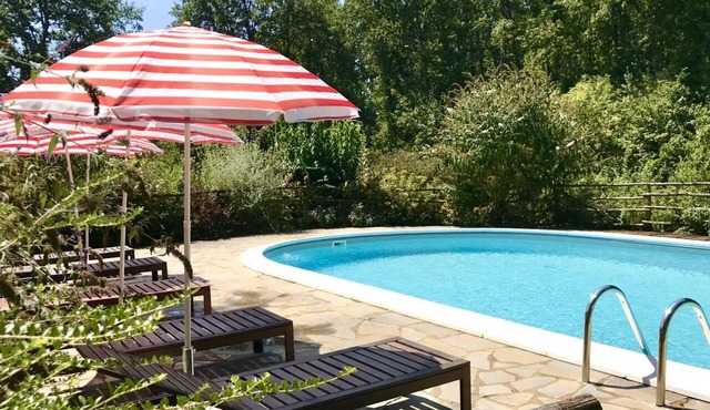 Small stone cottage in the woods, artists retreat, with pool
