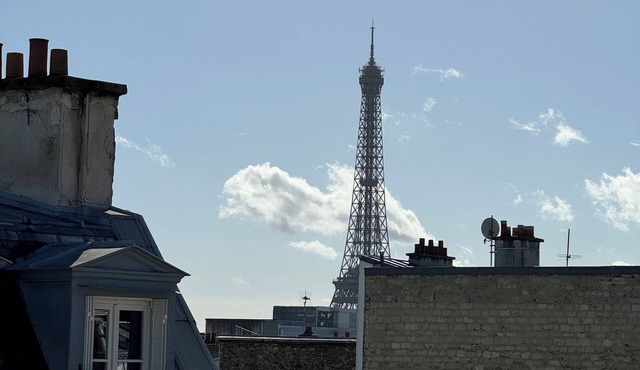 Top floor Paris studio - view of rooftops and monuments in Paris